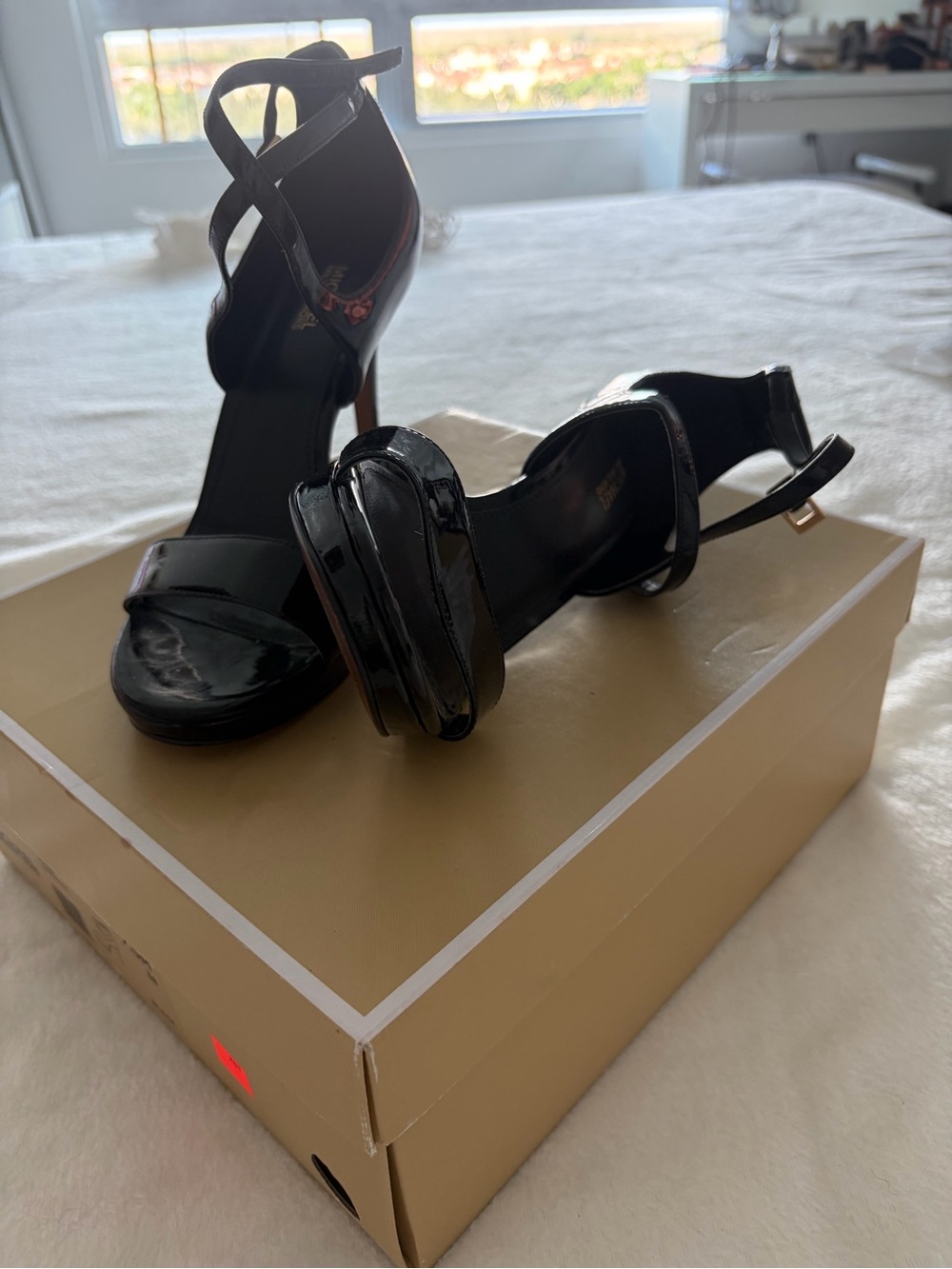 Michael Kors Black Patent Cross-Strap Stiletto Sandals